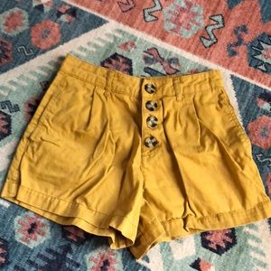 Yellow Pleated High Waist BDG Shorts